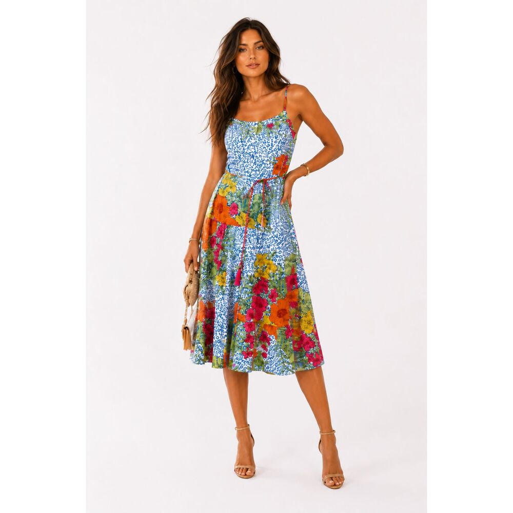 The Impeccable Pig Floral Leopard Print Midi Dress Size Small